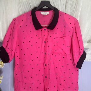 Vintage silk Pink Polka Dot Polo Shirt